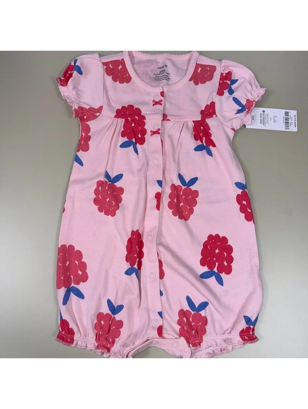 Carter’s Baby Girls Bubble Romper | 24 Months | NWT Pink Berry Print